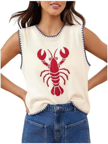 Lobster Crochet Tank Tops Sweater Vest Sleeveless Knit Tops