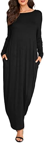 Long Sleeve Pocketed Loose Long Maxi Dress Black XL
