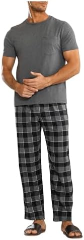Men's 2 Piece Pajama Sets Plaid Pj Set Comfy Sleepwear Lounge Set Tee with