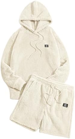 Men's 2 Piece Tracksuit Sets Fleece Fuzzy Hooded Sweatshirt, Apricot