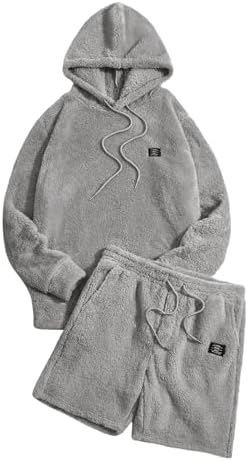 Men's 2 Piece Tracksuit Sets Fleece Fuzzy Hooded Sweatshirt, Grey