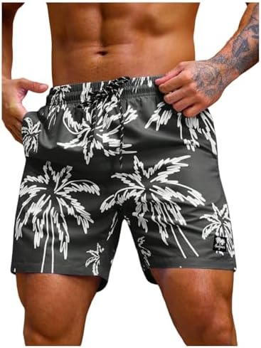 Men's 7 Inch Swim Trunks with Pockets Quick Dry Swimsuit, Black And White