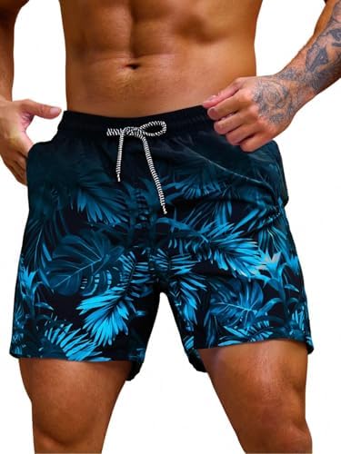 Men's 7 Inch Swim Trunks with Pockets Quick Dry Swimsuit, Blue Multi