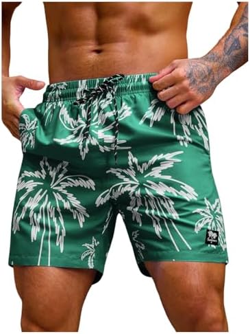 Men's 7 Inch Swim Trunks with Pockets Quick Dry Swimsuit, Dark Green