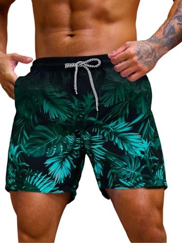 Men's 7 Inch Swim Trunks with Pockets Quick Dry Swimsuit, Green Multi