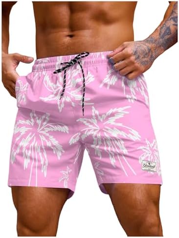 Men's 7 Inch Swim Trunks with Pockets Quick Dry Swimsuit, Light Pink