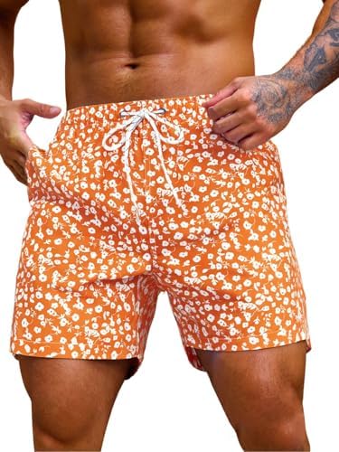 Men's 7 Inch Swim Trunks with Pockets Quick Dry Swimsuit, Orange