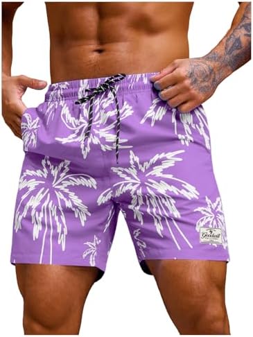 Men's 7 Inch Swim Trunks with Pockets Quick Dry Swimsuit, Purple