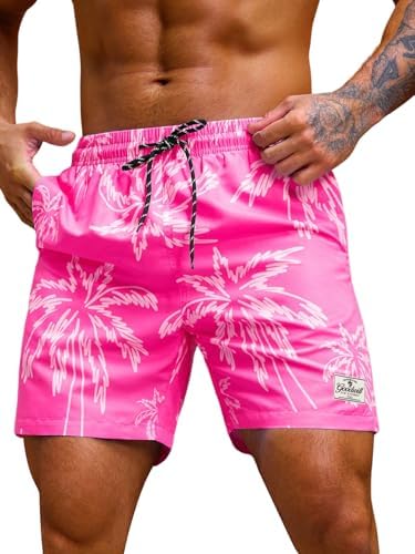 Men's 7 Inch Swim Trunks with Pockets Quick Dry Swimsuit Hot Pink | Elastic