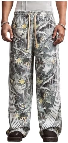 Men's Baggy Cheetah Pants Wide Leg Barrel Y2K Pants, Camo
