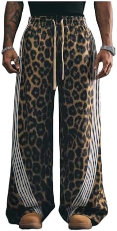 Men's Baggy Cheetah Pants Wide Leg Barrel Y2K Pants Streetwear