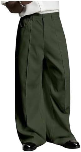 Men's Baggy Dress Pants with Pockets Old Money Wide Leg, Army Green