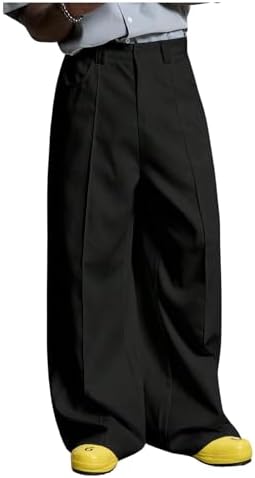 Men's Baggy Dress Pants with Pockets Old Money Wide Leg, Black