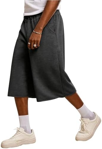 Men's Baggy Sweat Shorts Oversized Athletic Wide Leg Sweat, Dark Grey