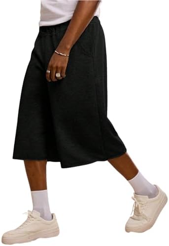 Men's Baggy Sweat Shorts Oversized Athletic Wide Leg Sweat Jorts Black Large