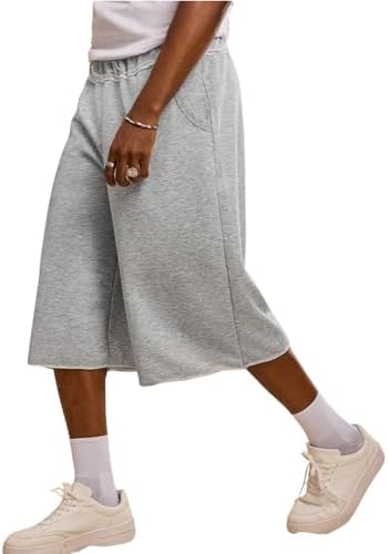 Men's Baggy Sweat Shorts Oversized Athletic Wide Leg Sweat Jorts Grey Large
