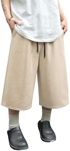 Men's Baggy Sweat Shorts Wide Leg Athletic Oversized Sweat, Khaki