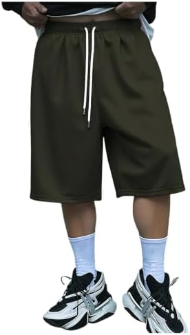 Men's Baggy Sweat Shorts Wide Leg Drawstring Waist 3/4, Army Green