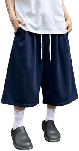 Men's Baggy Sweat Shorts Wide Leg Oversized Athletic Sweat, Dark Blue