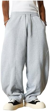 Men's Baggy Sweatpants Wide Leg Athletic Barrel Pants with Pockets