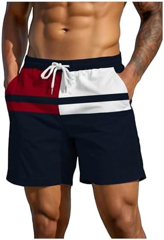 Men's Color Block Swim Trunks Low Waisted Beach Shorts with Pockets