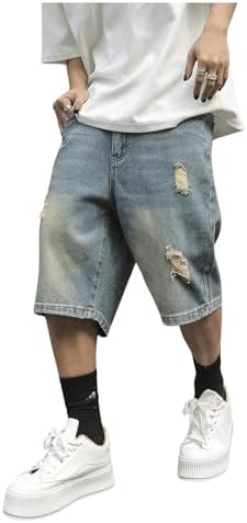 Men's Denim Shorts Distressed Ripped Summer Casual Short Jeans Light Wash