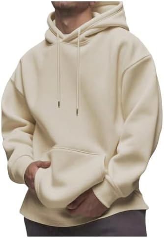 Men's Drawstring Hoodies Long Sleeve Drop Shoulder Loose, Apricot