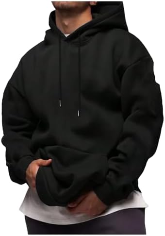 Men's Drawstring Hoodies Long Sleeve Drop Shoulder Loose Hooded Sweatshirt