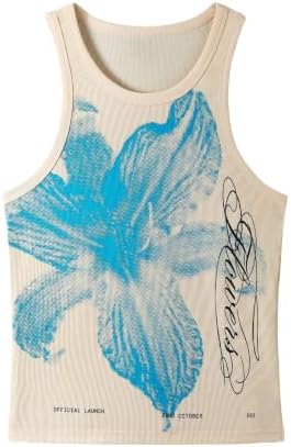 Men's Gothic Ribbed Tank Tops Punk Cross Graphic Sleeveless, Khaki Blue