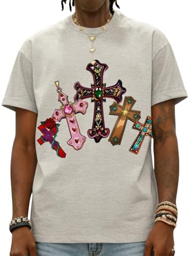 Men's Graphic Tees Oversized Tshirts Y2K Short Sleeve T, Light Grey
