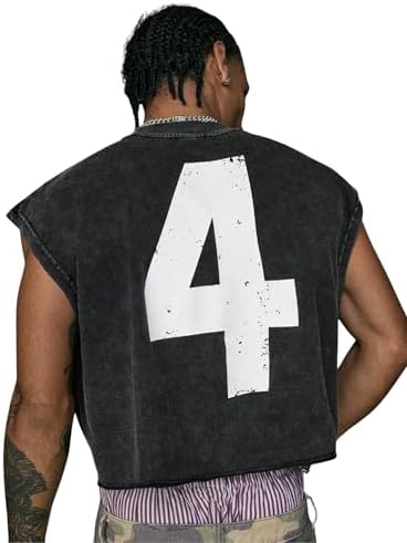 Men's Graphic Tees Y2K Grunge Cropped Shirt Summer Muscle, Black