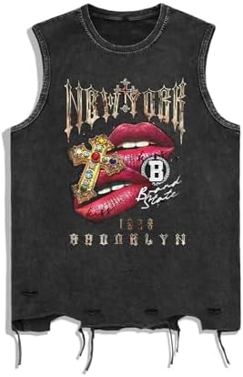 Men's Graphic Tees Y2k Grunge Distressed Tee Summer Shirt, Black Gold