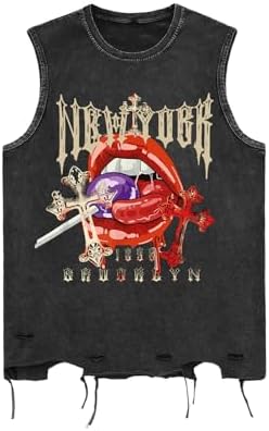 Men's Graphic Tees Y2k Grunge Distressed Tee Summer Shirt, Black Purple