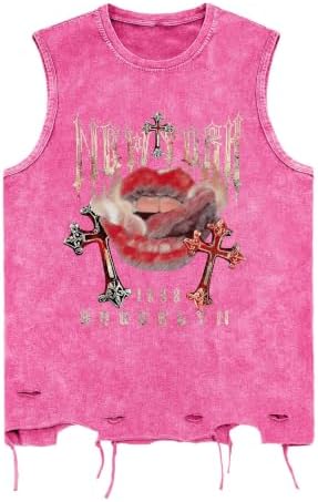 Men's Graphic Tees Y2k Grunge Distressed Tee Summer Shirt, Light Pink