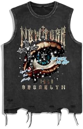 Men's Graphic Tees Y2k Grunge Distressed Tee Summer Shirt, Eye Black