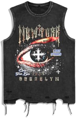 Men's Graphic Tees Y2k Grunge Distressed Tee Summer Shirt, Red Black