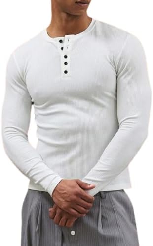 Men's Henley Shirts Muscle Shirts Basic Tees Fall Streetwear White | Button