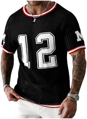 Men's Jersey Shirts Short Sleeve Sweater Crew Neck Streetwear Pullover Knit