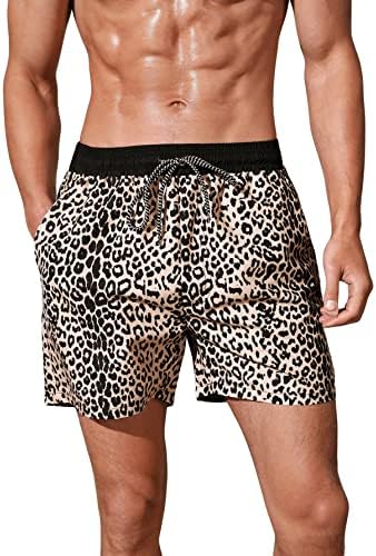 Men's Leopard Swim Trunks Drawstring Waist Swimwear Summer Beach Shorts with