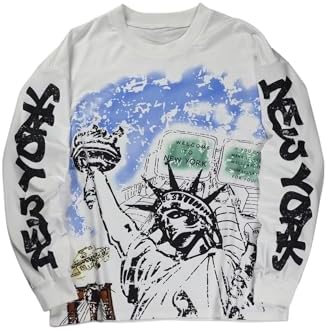 Men's Letter Graphic Street Wear Long Sleeve Crew Neck Drop Shoulder Tee Tops