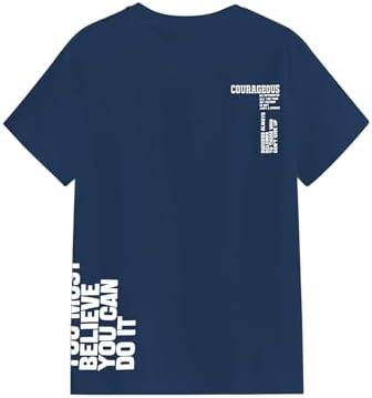 Men's Letter Graphic T Shirt Crewneck Short Sleeve Tee, Dark Blue