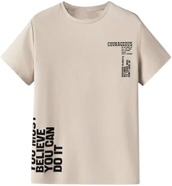 Men's Letter Graphic T Shirt Crewneck Short Sleeve Tee, Apricot