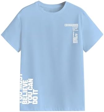 Men's Letter Graphic T Shirt Crewneck Short Sleeve Tee, Blue