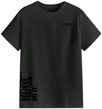 Men's Letter Graphic T Shirt Crewneck Short Sleeve Tee, Grey