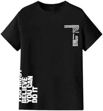 Men's Letter Graphic T Shirt Crewneck Short Sleeve Tee Shirt Casual Top Black