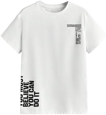Men's Letter Graphic T Shirt Crewneck Short Sleeve Tee, White