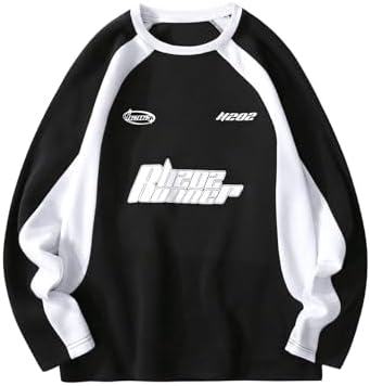 Men's Letter Print Colorblock Sweatshirt Streetwear Raglan, Black