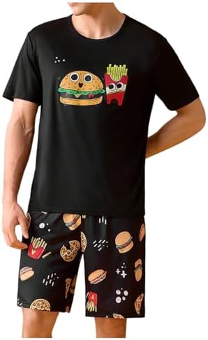 Men's Pajamas Set 2 Piece Pjs Sets Short Sleeve Letter, Black Yellow
