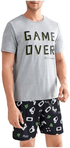 Men's Pajamas Set 2 Piece Pjs Sets Short Sleeve Letter Print Tee and Short