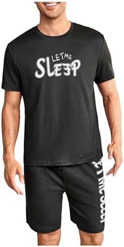 Men's Pajamas Set 2 Piece Pjs Sets Short Sleeve Letter, Print Black